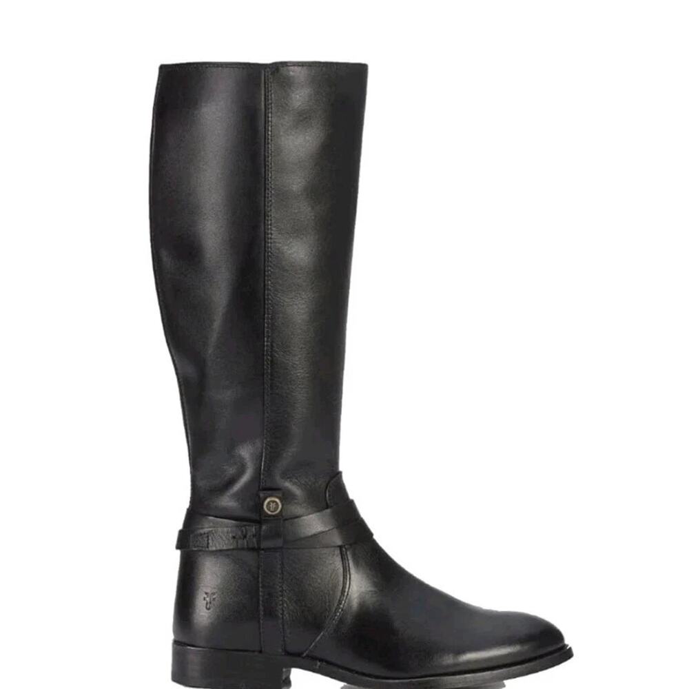 New FRYE Oiled-Leather Melissa Belted Side-Zip Tall Boots Black Size 8.5 B - Picture 2 of 10